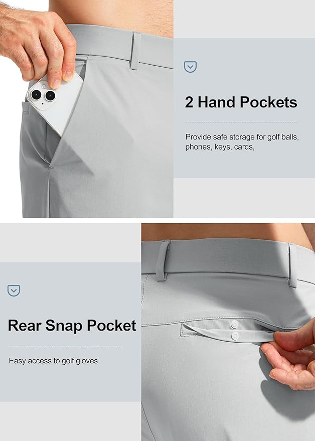 Pudolla Men's Golf Pants Stretch Work Dress Comfy Pants 30"/32"/34" Lightweight Quick Dry Casual Slacks Trousers with Pockets