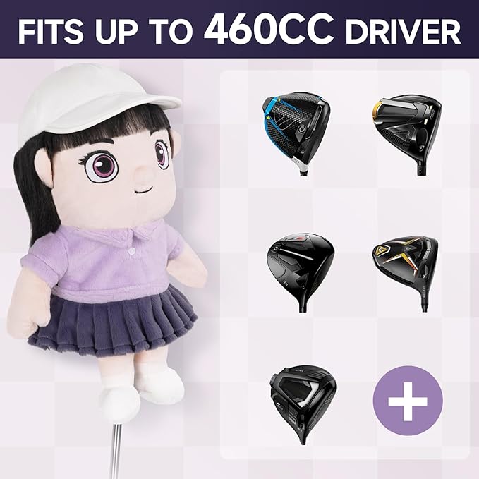 Craftsman Golf Girl in a Purple Dress Doll Plush Golf Driver Cover Headcover Travel Protector Golfer Gifts