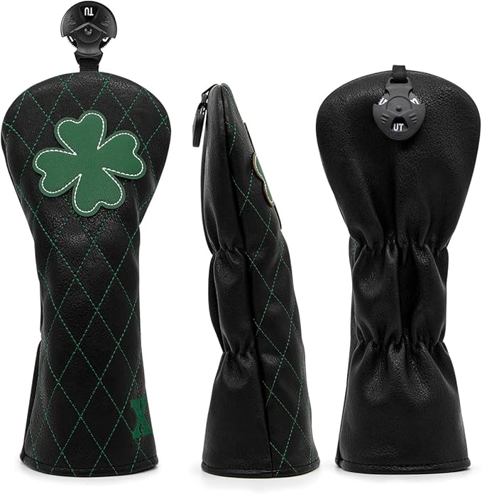 Golf Club Headcover Live Lucky 3 Wood Headcover Magnetic Closure Elegant Embroidery Premium Leather Driver Covers Fairway Wood Covers Hybrid Headcover Shamrock Golf Head Covers
