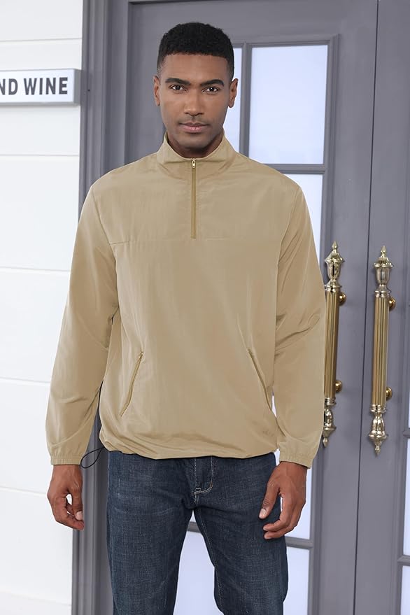 Aulemen Men's Casual Quarter Zip Pullover Golf Windbreakers Athletic Lightweight Jacket Hiking Running Sweatshirt with Pocket