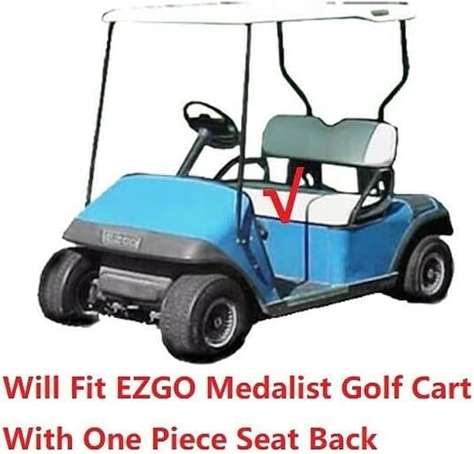 Huskey 2PCS Golf Cart Front Seat Covers for EZGO Medalist/TXT 94-13 Custom Two-Tone Black/Blue Diamond Stitching with Blue Piping, Marine Grade Vinyl Material, Staple on Design