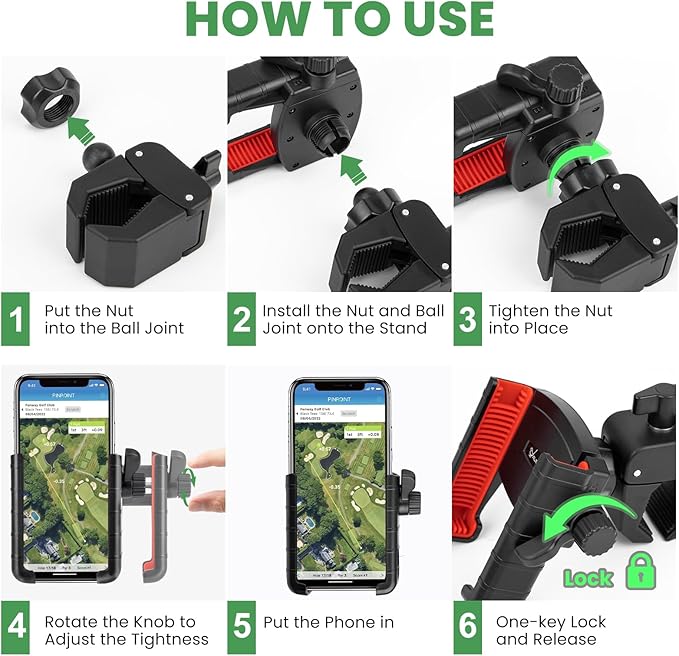 Upgraded Golf Cart Phone Mount Holder Compatible with EZGO/Club Car, 360° Rotatable One-Handed Pick & Place Universal Compatible with iPhone Galaxy Google Pixel, Golf Cart Accessories