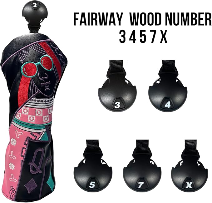 Poker Golf Headcover Golf Club Covers Fairway Wood Cover Headcover with Premium Synthetic Leather Material Embroidery Poker Pattern Fits for All Brand Golf Clubs.