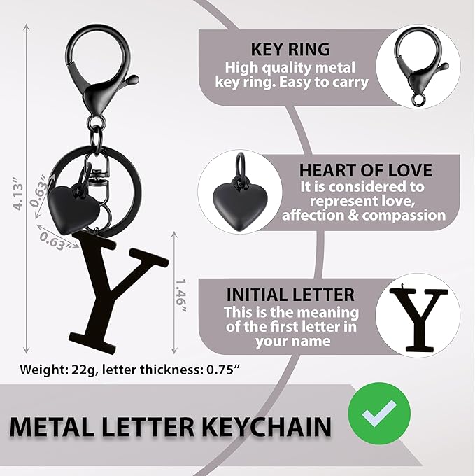 Metal Heart Alphabet Keychain for Women, Girls - Cute Initial Letter Accessories for Purse, Bag Charms and Backpack