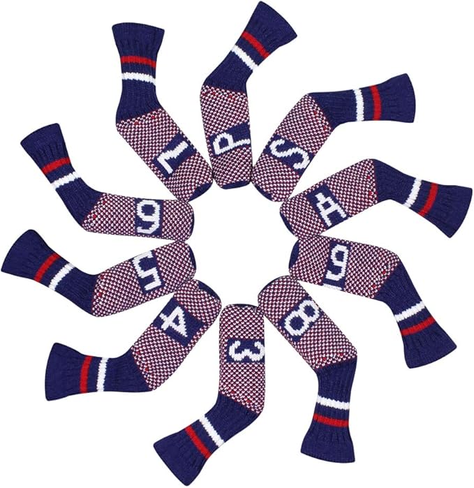 Scott Edward 1/7/10 Pcs Knitted Golf Club Head Covers for Irons Wedge Cuteness and Basically Socks Shape Washable Golf Club Head Protector on Pattern Style Double Sided Customized