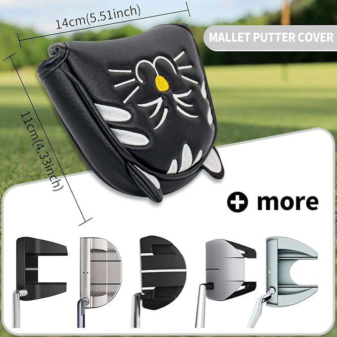Golf Kitty Head Cover Golf Club White Leather Headcovers 1pc/4pcs Set Fits Driver Fairway Wood Hybrid Utility Putter Iron Wedge Headcover.