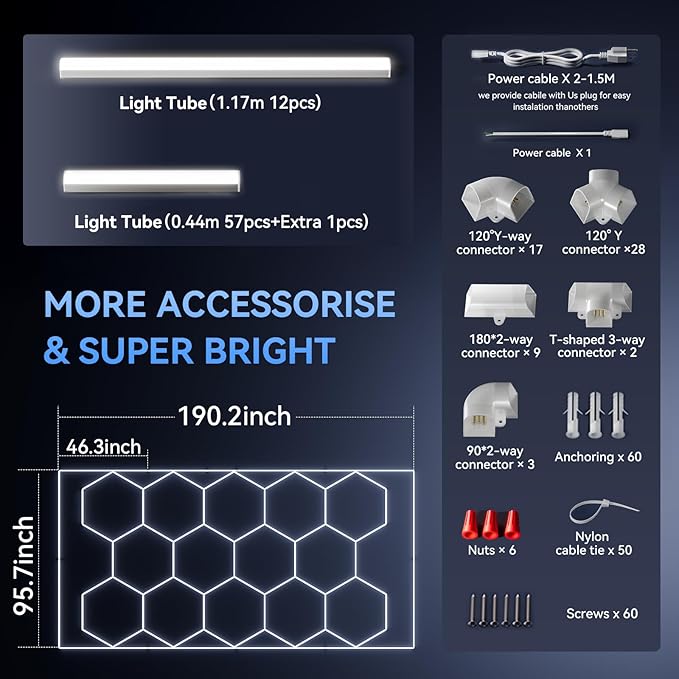 Updated Bigger Size Hexagon LED Garage Light: Ultra-Bright Hex Ceiling Lights, Hexagon led Lights for Garage Warehouse Workshop Gym Basement