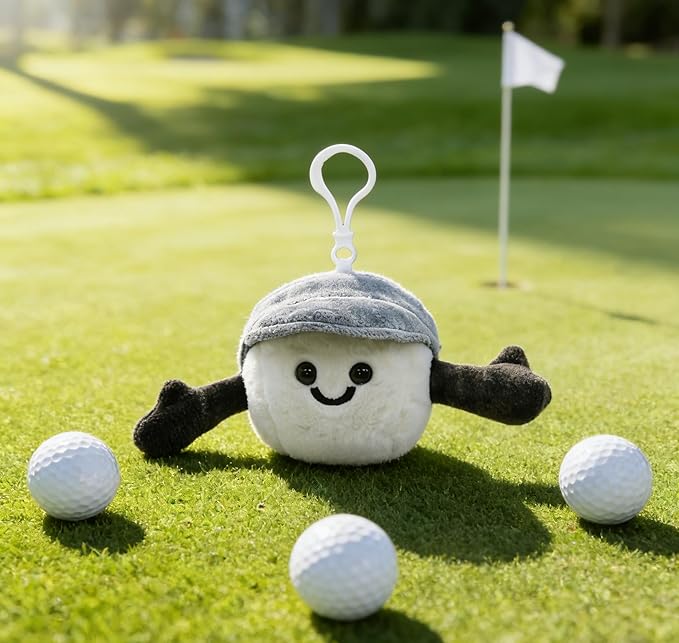 4 Pcs Plush Golf Ball Keychain, Golf Club Keychain, Soft Smiling Golf Gift for Men, Women, Coaches, Sport Team Players Birthday Party Favors
