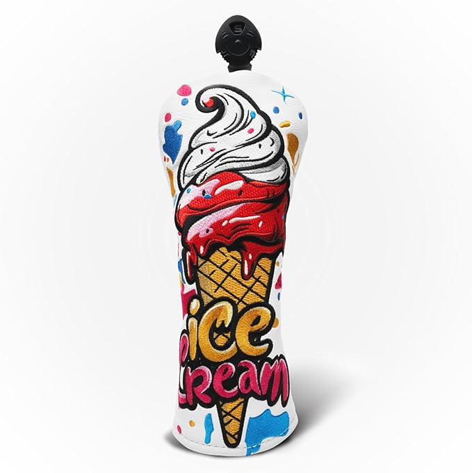 Golf Club Head Covers, Ice Cream Golf Headcovers for Drivers, Fairway Woods, Hybrids, Mallet Blade Putter Cover, Funny Golf Club Covers with Premium PU Leather and Advanced Embroidery for Most Brands