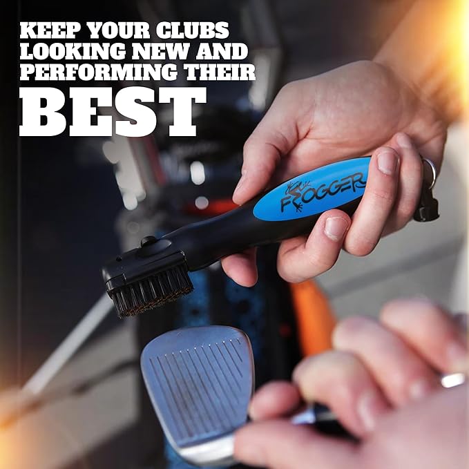 Frogger BrushPro Latch-It Golf Club Cleaner, Ergonomic Grip and Latch-it Magnet - Professional Golf Club Brush and Groove Cleaner for Golfers
