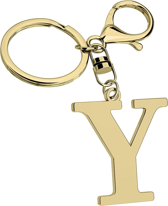 Stainless Steel Gold Letter A-Z Keychain for Women Men, Initial Letter Pendant with Key Ring, Charms for Key Backpack Bag