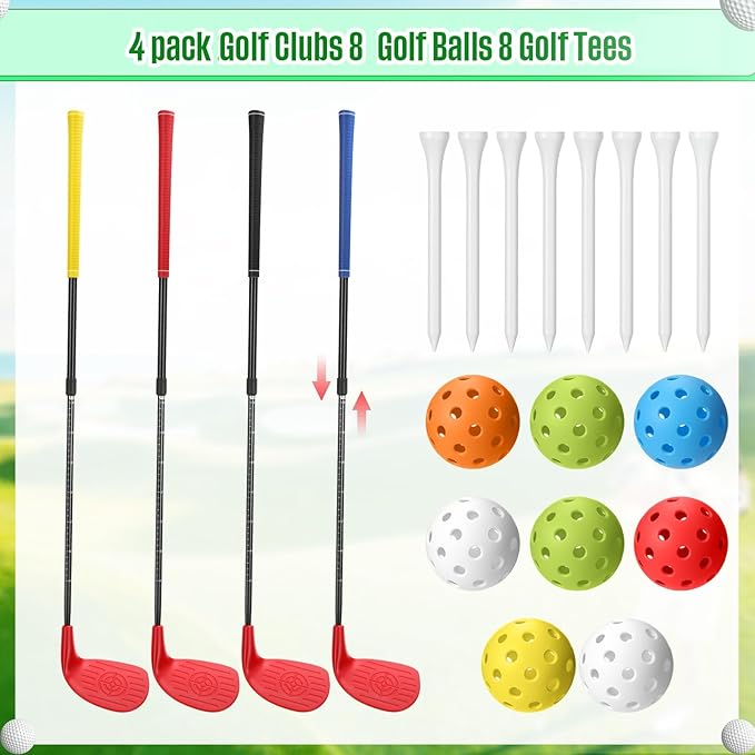 Realspring 4 Pack Backyard Golf Club Set Adjustable Golf Club for Backyard Game Plastic Chipping Clubs Hit Plastic Balls Outdoor Indoor Training Practice Gift(Right Hand)