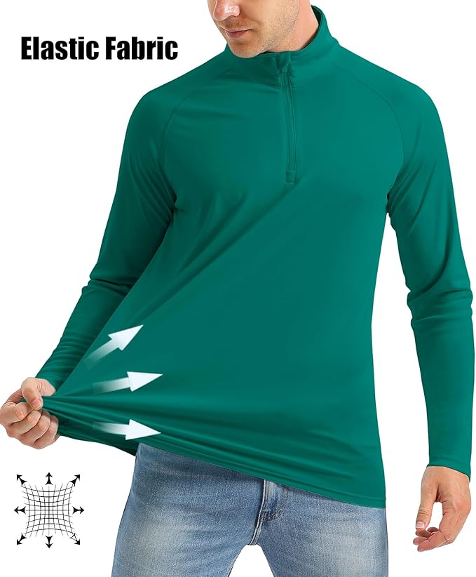 MAGCOMSEN Men's Long Sleeve Sun Shirts UPF 50+ Tees 1/4 Zip Up Fishing Running Rash Guard T-Shirts Outdoor Shirt