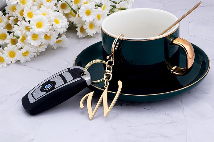 Cute Stainless Steel Gold Initial Letter Keychain for Women Girl, Charms for Key Handbag Backpack Bag, Personalized Gift