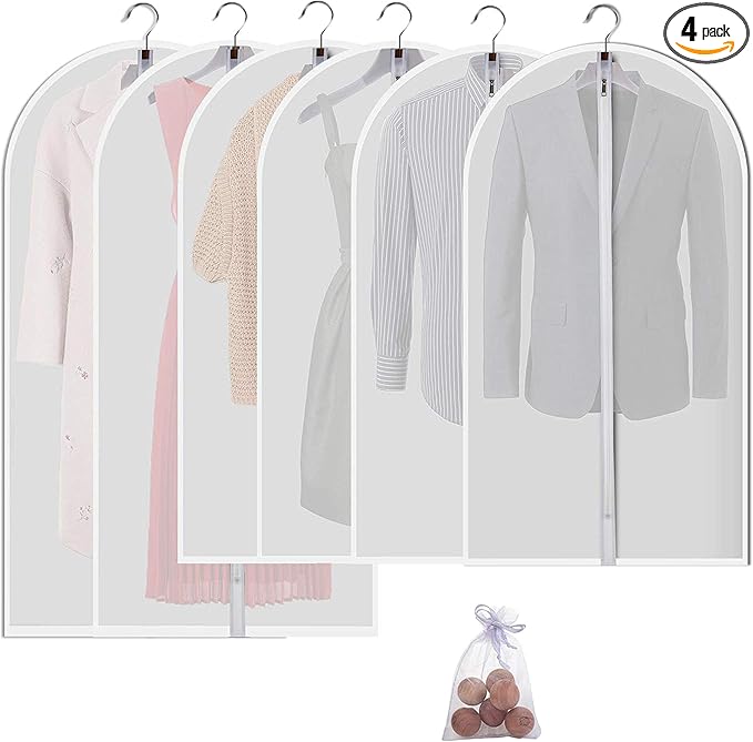 Garment Bags for Hanging Clothes, Clear Plastic Closet Storage Covers with Cedar Balls, 24" x 43"/54”, 6 Pack