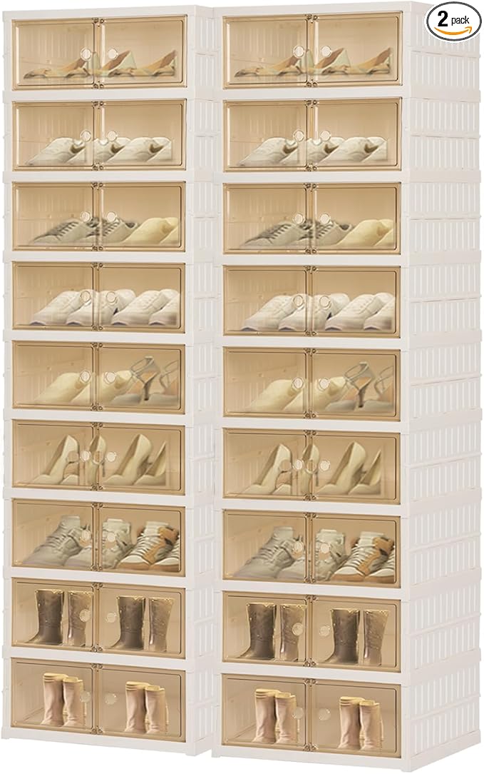 Portable Extra Large Folding Shoe Rack Set of 2, Shoe Organizer Storage Box for Closet With Magnetic Clear Door, Shoe Storage Cabinet for Living Room, Entryway(9 layers—18 Pairs, Style-A)