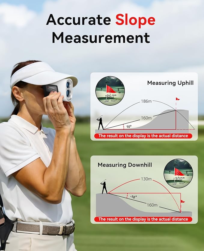 Range Finder Golf, 1200 Yards Rangefinder with Slope, Magnetic Stripe, 7X Magnification, IP54 Water Resistant, Rechargeable Battery, Flag Pole Locking Vibration, Golf Accessories for Men Women