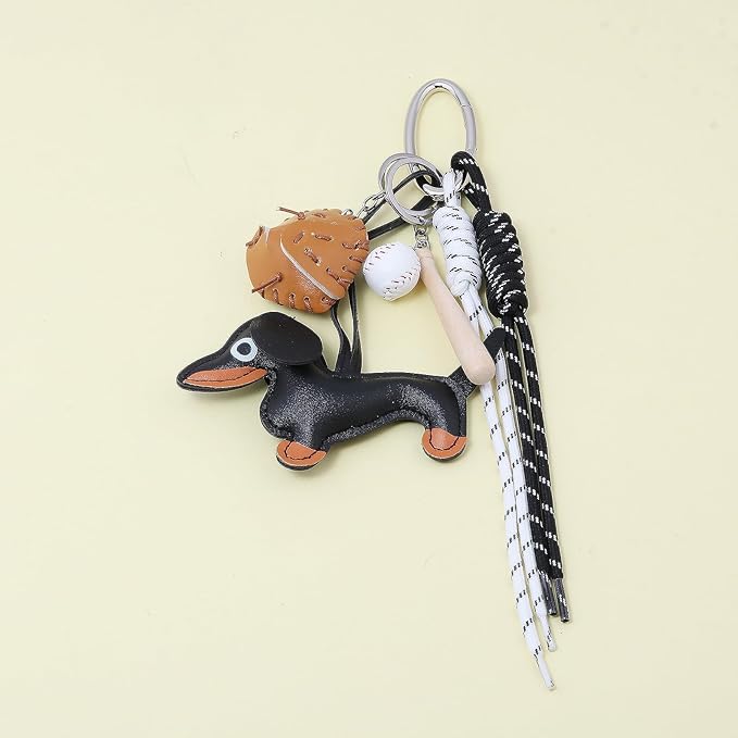 Unique Keychain Designer Rope Bag Charms for Handbag - Cute Teddy Bear Purse Charm - Leather Dachshund Accessory