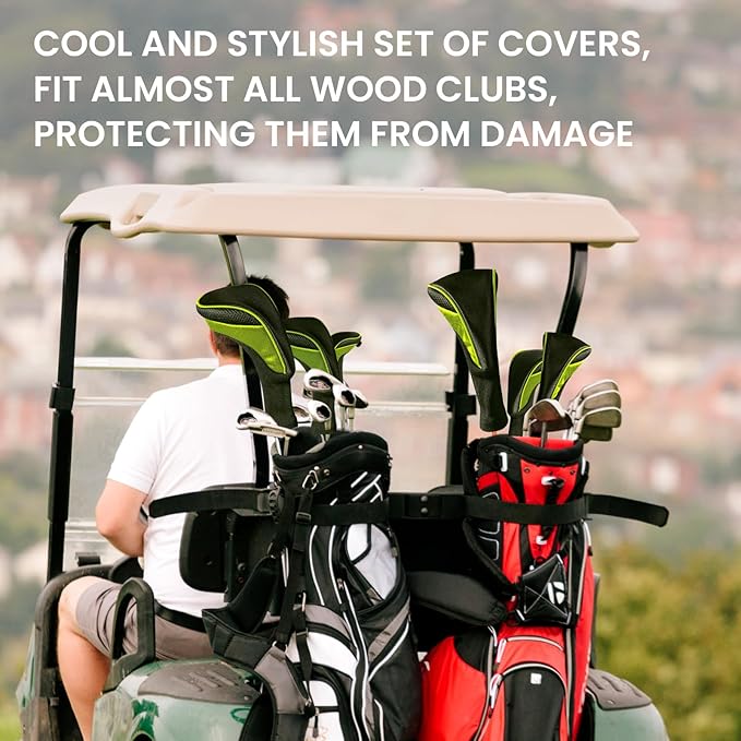 FINGER TEN Golf Club Head Covers for Woods Driver Fairway Hybrid Value 3/5 Pack, Long Headcover Interchangeable Accessories for Ultimate Club Protection