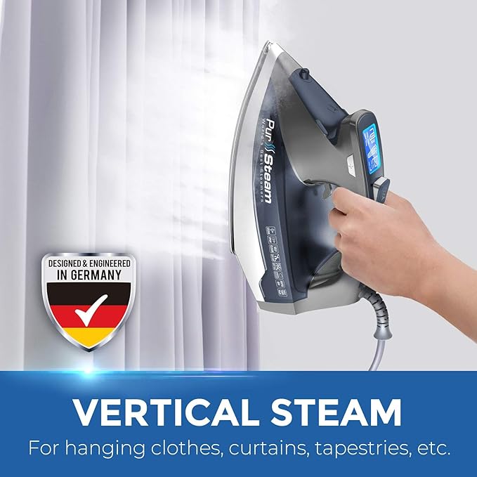 Pursteam Steam Iron for Clothes 1800W with LCD Screen, Nonstick Ceramic Soleplate, Auto Shutoff, Anti-Drip, Self-Cleaning