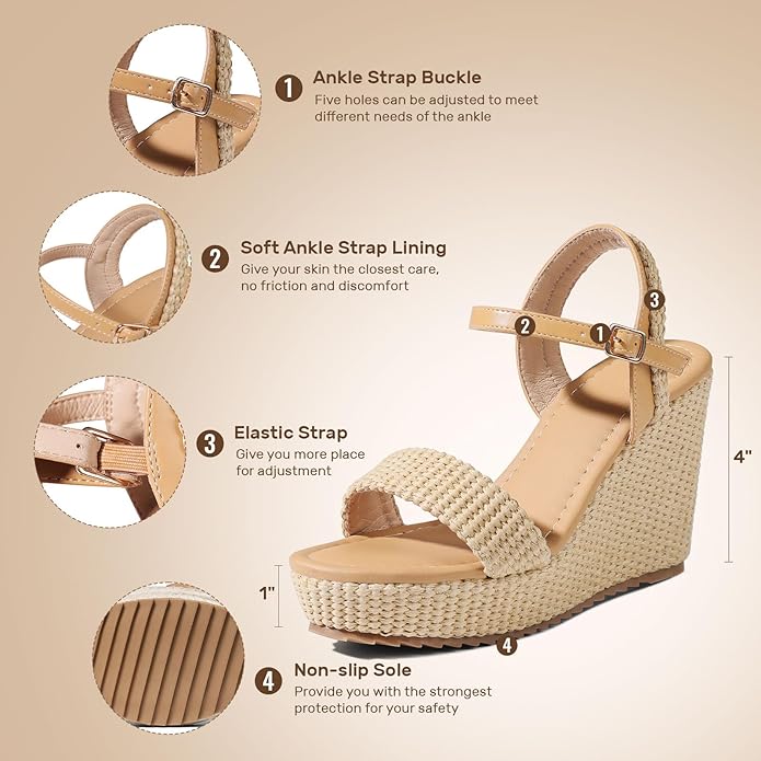 mikarka Women's Espadrille Wedge Sandals: Ankle Strap Platform Open Toe Wedges - Stylish High Heel Dressy Summer Wedges for Women, Inspired by Espadrilles