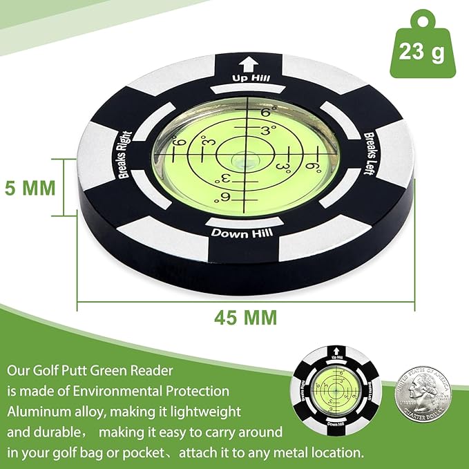 Golf Putt Green Reader, Magnetic Alloy Round Bubble Level, High Precision Reader, Golf Putting Aid, Golf Accessories for Men Gift 45MM