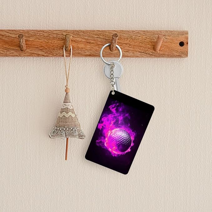 Astronaut Playing Golf Keychains Rectangular Acrylic Keychain Daily Key Ring Car Key Fob Holder 2X3 Inch