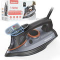 Steam Iron for Clothes with LCD Screen, 1700W Iron Non-Stick Ceramic Soleplate, Auto Shutoff, Self-Cleaning, Anti-Drip, Steam Burst, Spray Mist 10.14oz Water Tank Ironing Clothes for Home,Grey