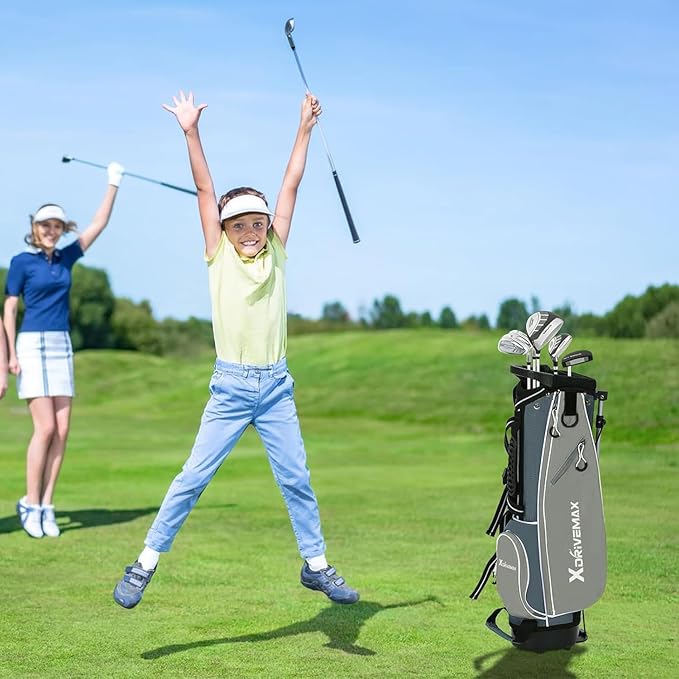 5/6 Pieces Kids Golf Club Set, Junior Golf Club Set Ages 4-12 Includes Stand Bag, 1# Drive, 5# Hybrid, 6/7#, 9/P# Irons and Putter Right Hand for Boys Girls
