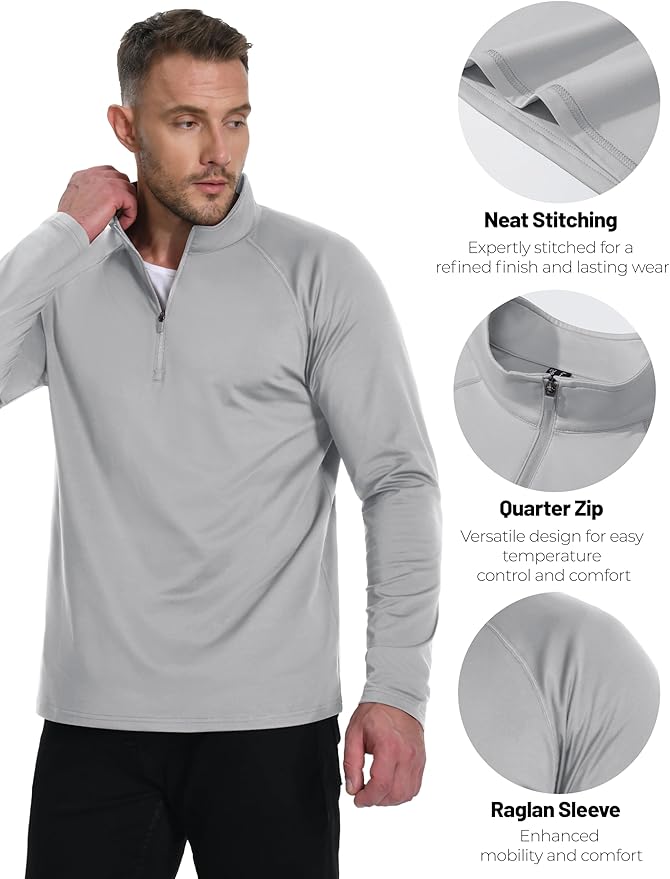 Boladeci Men's Quarter Zip Pullover Premium Fleece Lined Long Sleeve Golf Shirts Warm Hiking Shirts Lightweight Sweatshirts