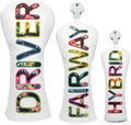 Golf Club Head Covers White for Driver, Fairway Hybrid Woods - 4 Options - Synthetic Leather Driver Headcover, Fairway Wood Head Cover, Golf Hybrid Head Cover
