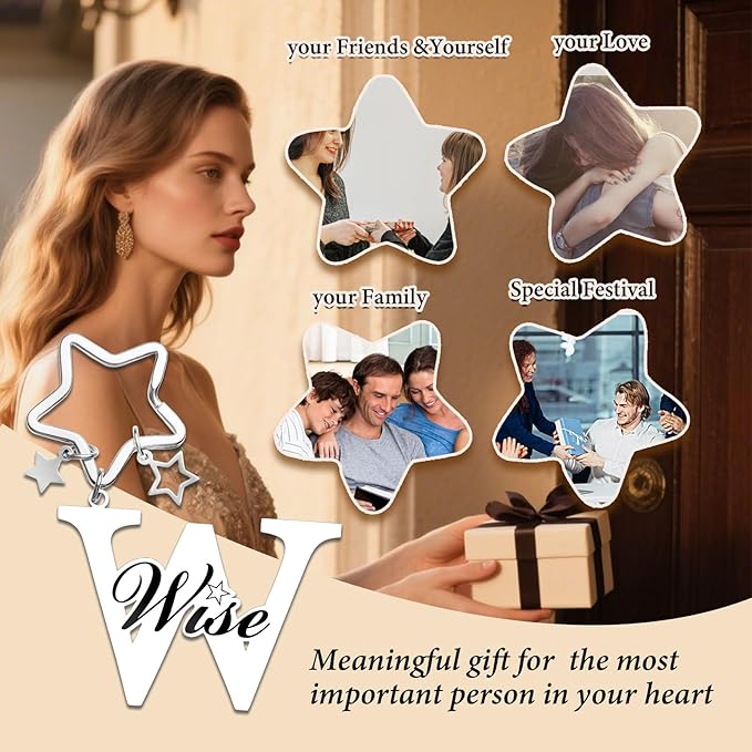 Qunrwe Stainless Steel Initial Letter A-Z Keychain,Inspirational Gifts for Women Men Friends Daughter Son Sister Dad Mom