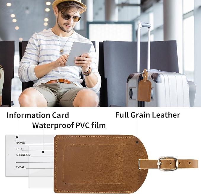 Ringsun Leather Luggage Tag for Suitcases ID Tags Bag Tags for Luggage (2 Pack)