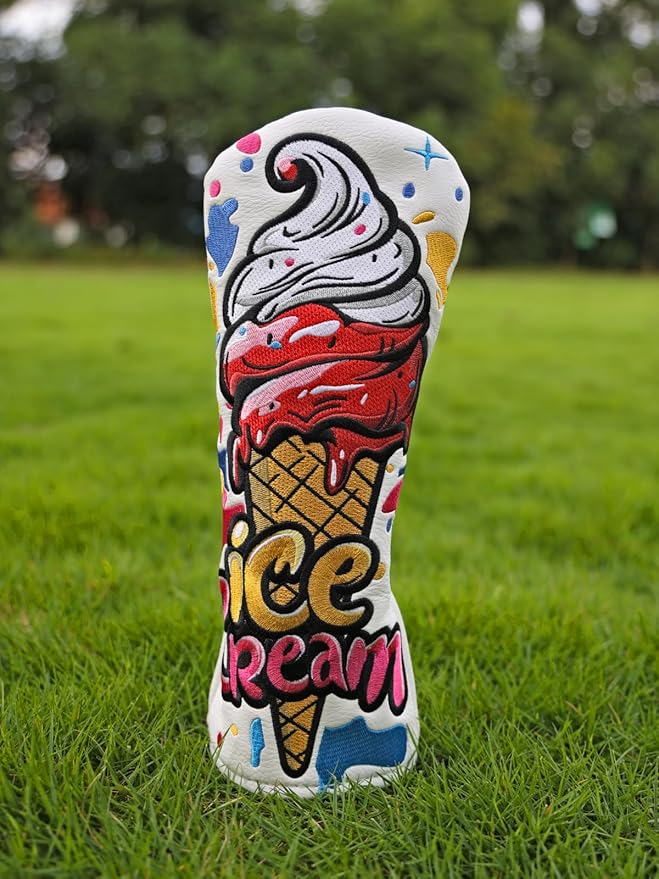 Golf Club Head Covers, Ice Cream Golf Headcovers for Drivers, Fairway Woods, Hybrids, Mallet Blade Putter Cover, Funny Golf Club Covers with Premium PU Leather and Advanced Embroidery for Most Brands