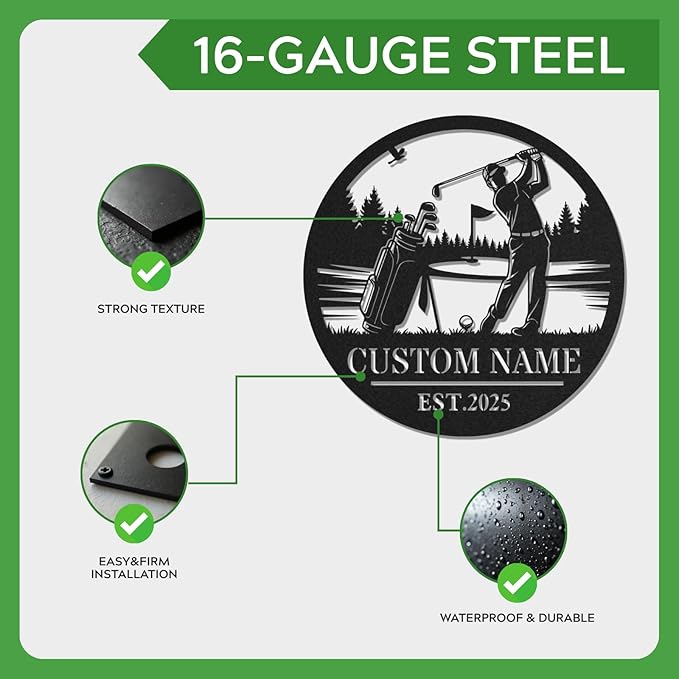 Personalized Golf Metal Wall Art, Vintage Golf Wall Decor, Custom Signs Outdoor Metal, 19th Hole Home Decor for Man Cave Garage Bar Club, Personalized Golfer Gifts for Men Dad Father