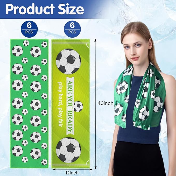 OPSO Soccer Cooling Towel Set, 40 x 12 inches, 12 Pack, Microfiber Sports Towels for Baseball, Soccer, Golf LCE Towel Microfiber Sports Towels for Player (Soccer 3)