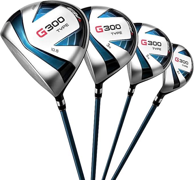 PGM 18 Pieces Men’s Golf Club Set 12pcs Clubs – Titanium #1 Driver, Draw-Biased Hybrid, High-Strength Irons, Forgiving Putter, Stand Bag with 5 Head Covers