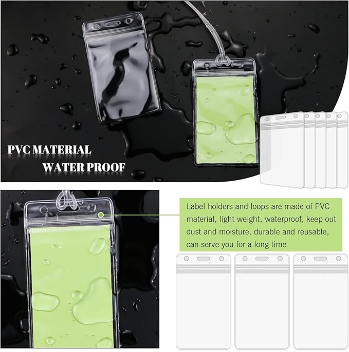 100 Pieces Clear Plastic ID Card, Luggage Bag and Badge Label Holders with 100 Pack Luggage Tag Loop Straps for Office, Business and Travel Supplies