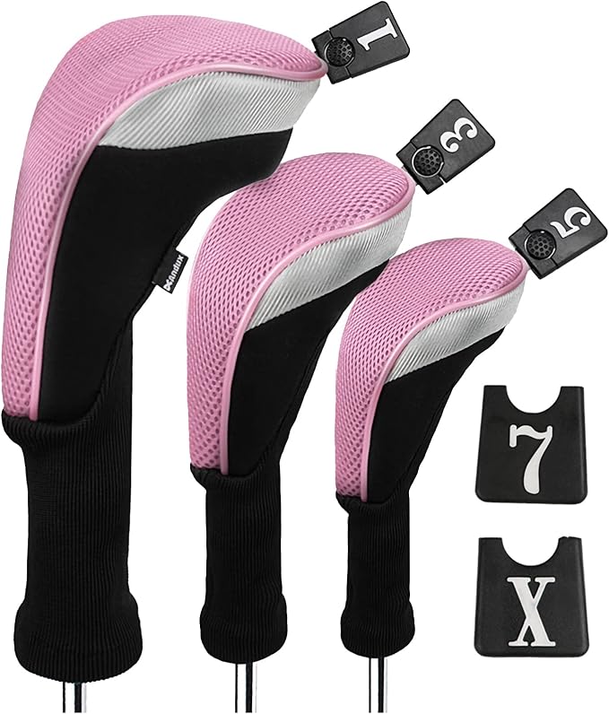 Andux 6pcs/Set Golf Club Head Covers Woods Drivers Fairway Hybrid Set Long Neck (3 Hybrid + 3 Woods)