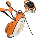 Lightweight 14-Way Golf Stand Bag, PU Leather Golf Bag Waterproof Men Women Full Length Top Dividers, Multiple 8 Pockets Cooler Pouch Adjustable Detachable Shoulder Dual Straps Rain Cover Hood