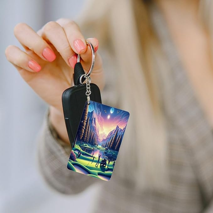 Golf Keychains Rectangular Acrylic Keychain Daily Key Ring Car Key Fob Holder 2X3 Inch