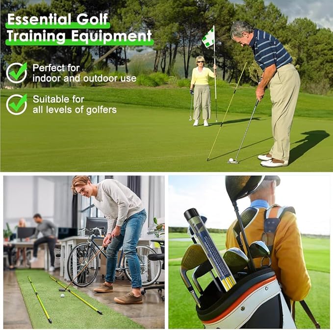 CAITON Golf Alignment Sticks 2 Sets - 48inch Alignment Practice Rods, Foldable for Easy Portability, Golf Training Aids to Improve Golf Swing, Putting Posture, with Storage Tube