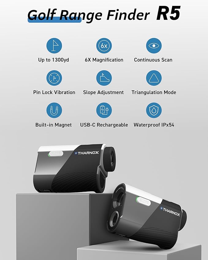 Golf Range Finder with Slope & Triangulation, 1300Yard Rangefinder, 5.3oz Compact, Lightweight, 0.2s Flag Lock Vibration, Magnetic Mount, USB-C Rechargeable, 6X Magnification, Waterproof IPX54