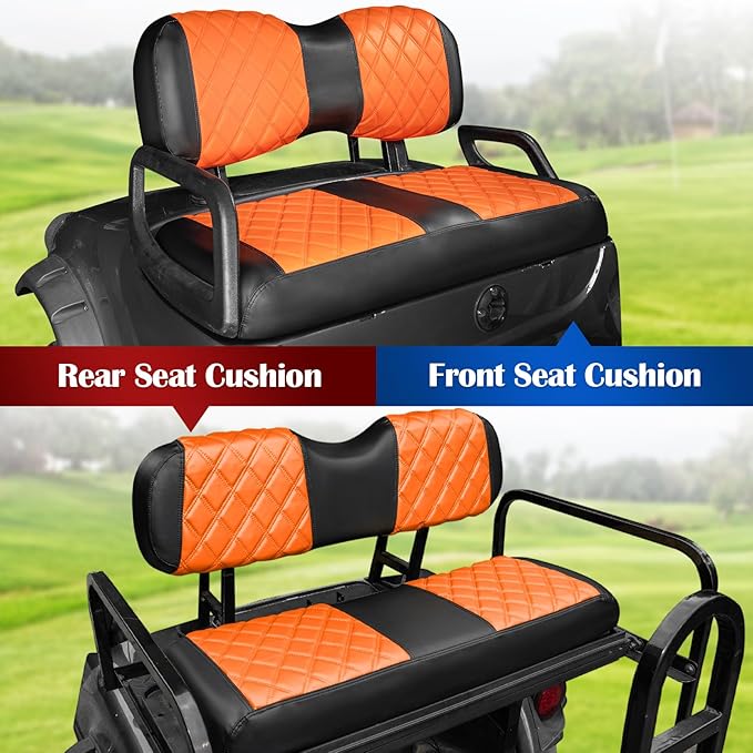 NOKINS 4PCS Golf Cart Diamond Seat Covers Kit,Front and Rear Seat Covers Fits for EZGO/Club Car/Yamaha Original Regular Seat Cushion, No Stapler