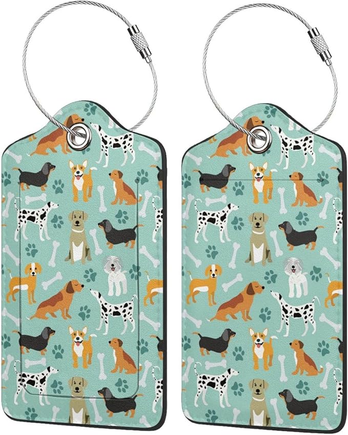 TSA Approved Luggage Tags for Suitcases Dog 2 Pack Funny Leather Carnival Cruise Airport Cute Travel Name Tags Golf Bag tag Ships Essentials Privacy Cover ID Label for Women Men
