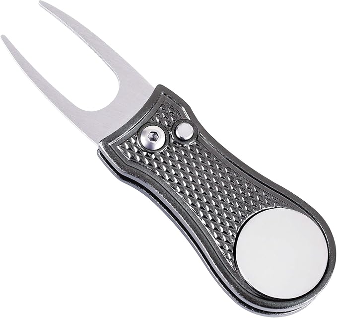 Mile High Life Microfiber Waffle Pattern Golf Towel | Club Groove Cleaner Brush | Foldable Divot Tool with Magnetic Ball Marker (Gray Towel/Brush/Bone Divot)
