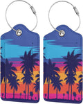 Coconut Trees at Sunset Luggage Tag for Suitcases Baggage, Fancy Airport Cruise Leahter Luggage Tag with Full Back Privacy Cover for Travel Sports Teens Kids