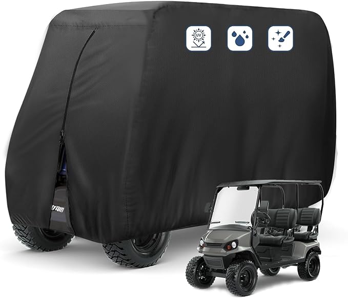 FLYMEI Golf Cart Cover Waterproof, 420D Fabric Universal Fits for Most Brand 2/2+2/4/4+2 Passengers Yamaha, Honda, Club Car, EZGO Golf Cart