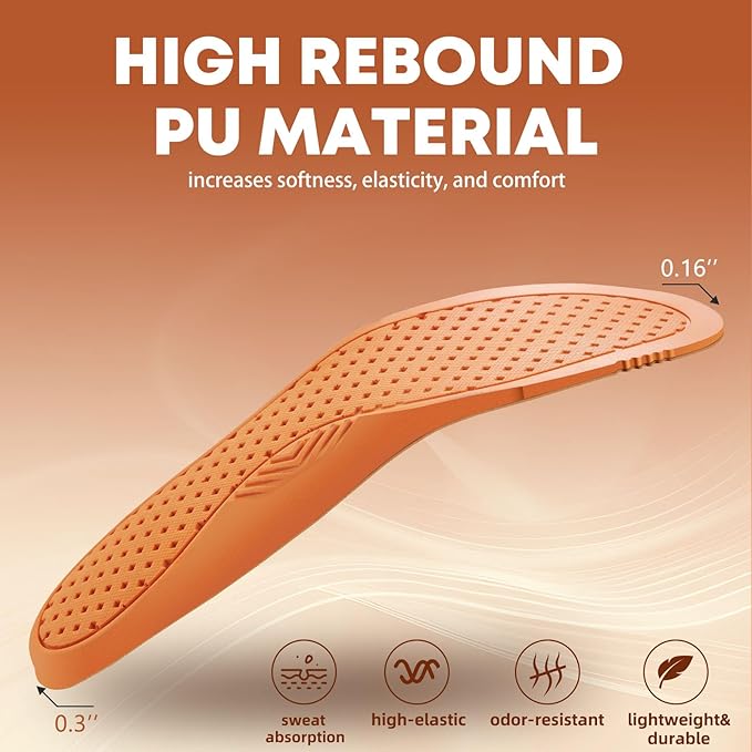 Shoe Inserts for Men and Womem Sport Shoe Insoles Memory Foam Insoles Excellent Shock Absorption and Cushioning for Feet Relief, Comfortable Insoles for All Day Energy in Running, Walking, and Work