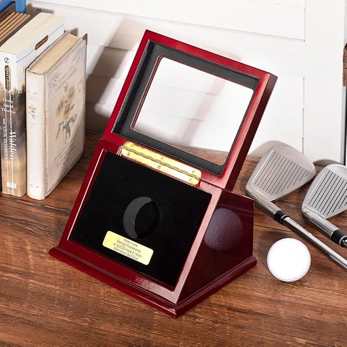 Custom Engraved Hole in One Golf Ball Display Case Wood Personalized Golf Ball Holder Display Golf Gifts for Men Women Dad 7×5.1×4.72Inch
